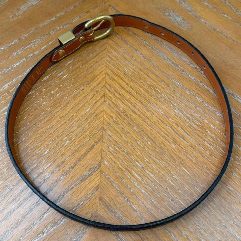 Vintage Dooney & Bourke Black & Brown Leather Gold Brass Belt